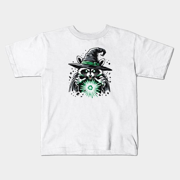 Raccoon Recycling Wizard Kids T-Shirt by katzura